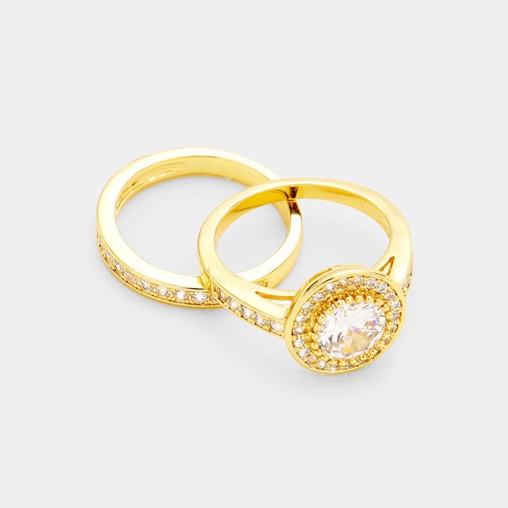 2PCS Gold Plated CZ Embellished Rings - Picture 2 of 2
